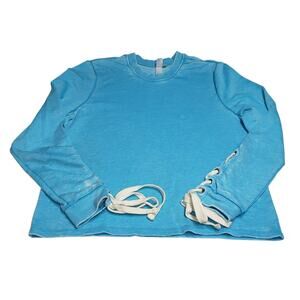 Alternative Lace-Up Sleeve Sweatshirt L Tie-Dye Turquoise Boho Grunge
